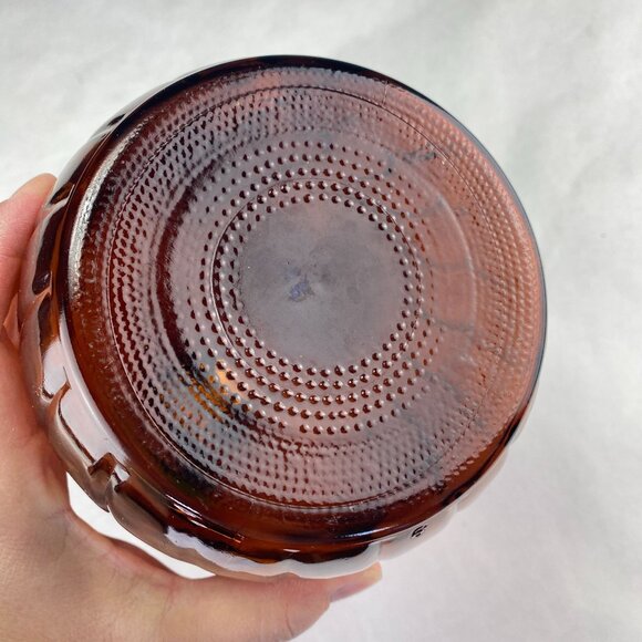 Vintage Amber Swirl Glass Jug Bottle With Handle & Yellow Metal Lid - Picture 9 of 11